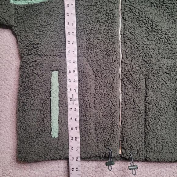 Amazon Essentials Jacket Large Green Sherpa Fleece Full Zip Colorblock Warm NEW - Picture 7 of 9